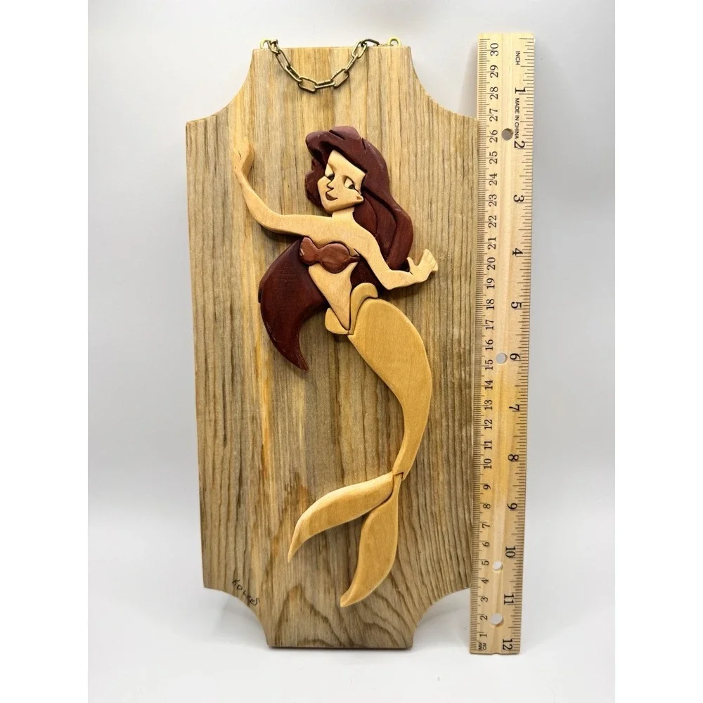 Wood Mermaid Wall Hanging Plaque‎ Hand Carved Nautical Beach Coastal Decor